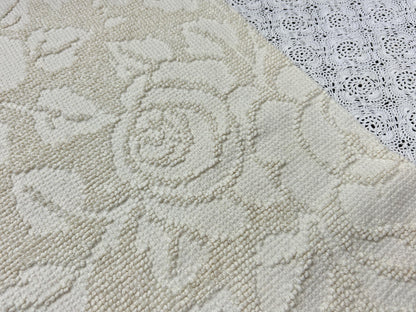 Cream White Vintage Chenille Fabric, Cabbage Roses, 20x30" Hobnail Woven Pc