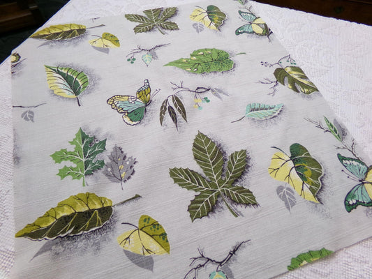 Butterfly Botanical Vintage Barkcloth Fabric Dimensional Natural Leaf Pattern 21" x 24"