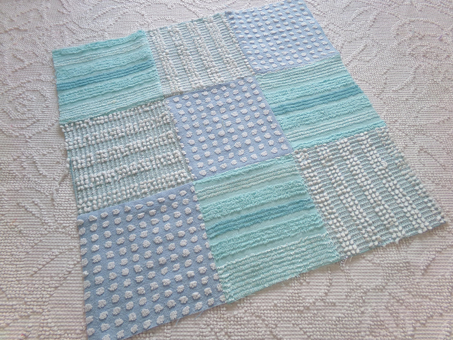 Beach Girl Vintage Patchwork Chenille Fabric Craft Panel - 16" square great for Pillows, Quilting, Wall Hangings