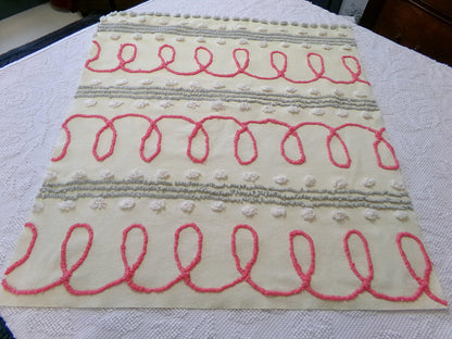 doodle dots vintage chenille bedspread fabric, yellow & red quilt sewing material, 23" x 21" piece