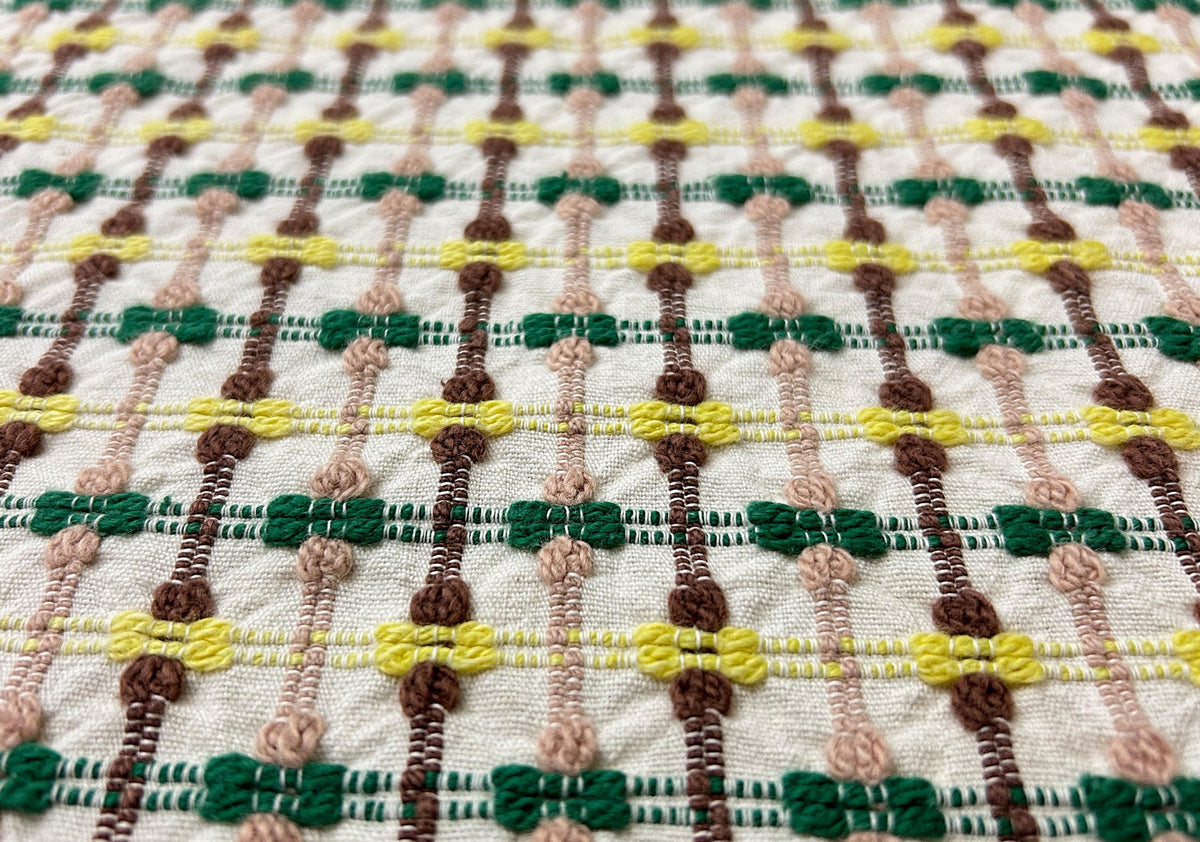 Mod Vintage Woven Chenille Fabric 21x25, Bates Bowtie Geometric Quilt Material