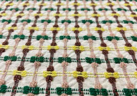 Mod Vintage Woven Chenille Fabric 21x25, Bates Bowtie Geometric Quilt Material