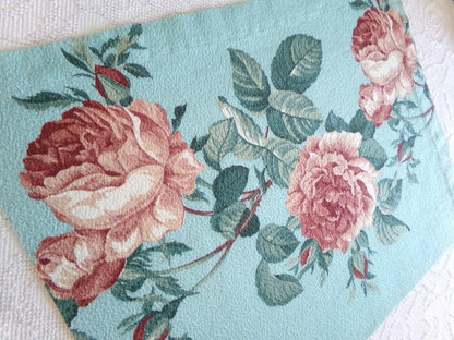 most beautiful vintage barkcloth fabric in realistic rose bloom print, 18" x 25" inch piece from a deconstructed curtain panel