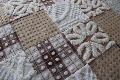 Bear Hugs Chenille Quilt Squares Set, from Vintage Bedspread Fabric, 16 Blocks, 6" x 6" inches each, Chocolate, Mocha & White