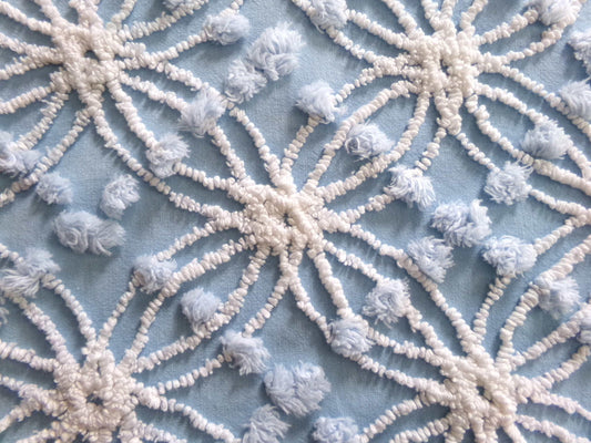 coastal blue vintage chenille fabric, popular beach vibes 22" x 24" inch piece of cotton quilt material for sewing & crafts