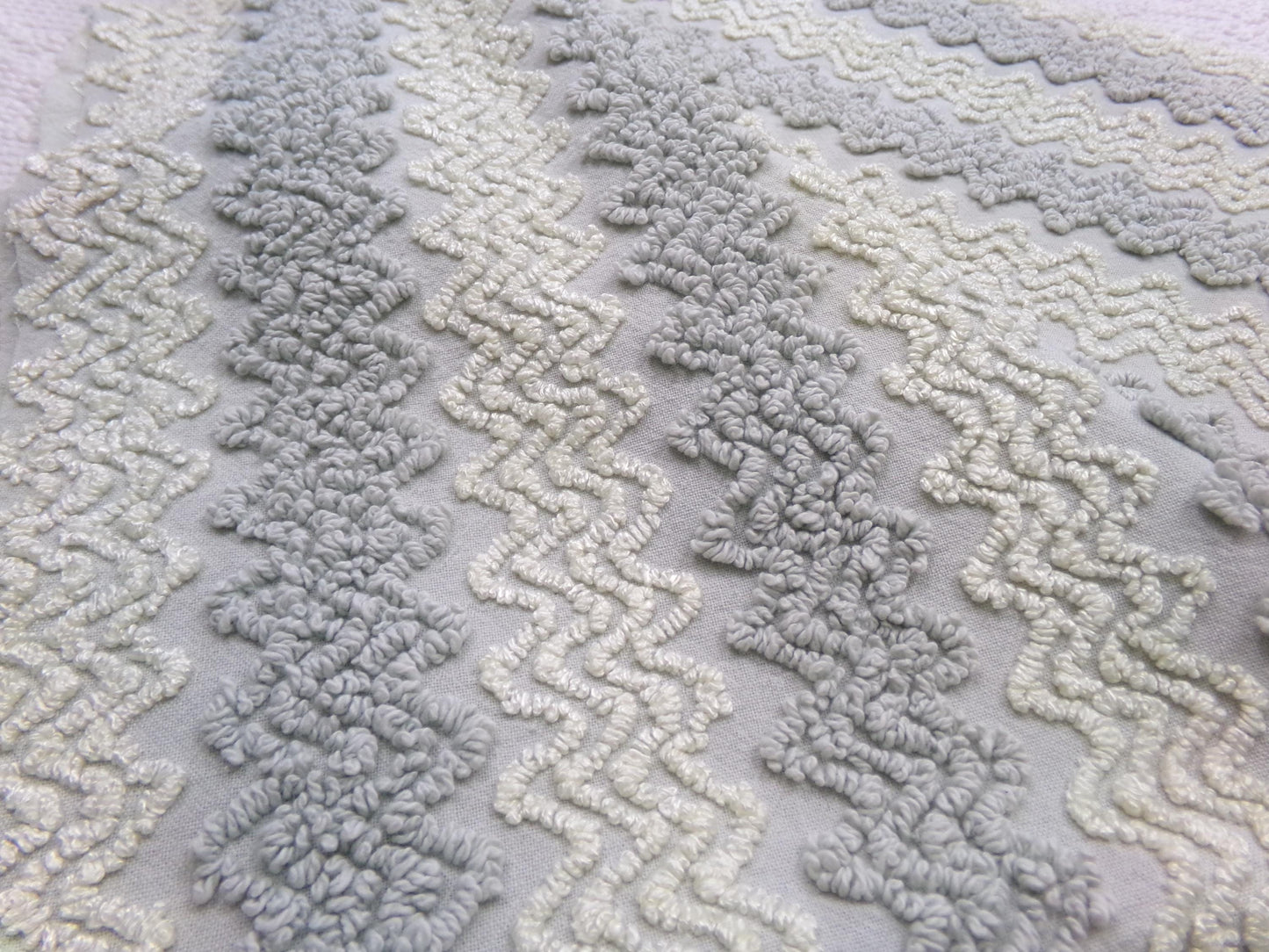 modern grey & white vintage chenille fabric, textured zig zag design, 21" x 18" unique piece of quilt material