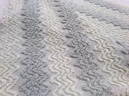 modern grey & white vintage chenille fabric, textured zig zag design, 21" x 18" unique piece of quilt material