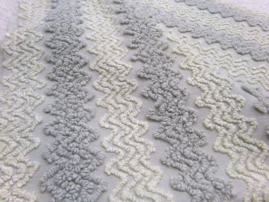 modern grey & white vintage chenille fabric, textured zig zag design, 21" x 18" unique piece of quilt material