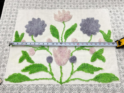 Vintage Spring Floral Chenille Fabric, Plush Flowers & Greenery 18x24"