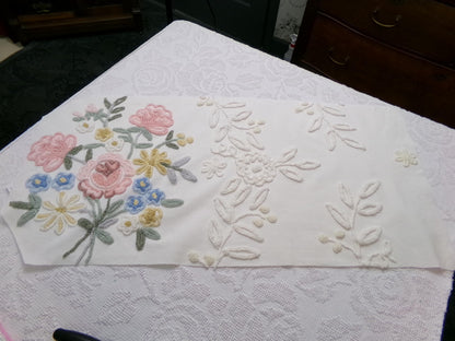 Rose Bouquet Vintage Chenille Bedspread Fabric, Cottage Style Sewing & Quilt Material, 15" x 28"