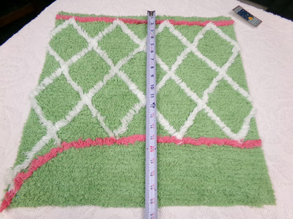 Vintage Chenille Bedspread Fabric Pc, White Trellis on Candy Apple Green, 19" x 20" quilt material