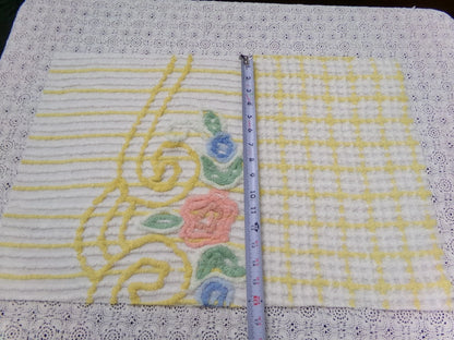 Cottage Chic Vtg Chenille Bedspread Fabric 16x24" Floral Plaid Sewing Material