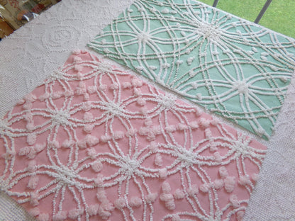 Vintage Chenille Fabric Set in Jade Green & Rose Pink, 2 Piece Bundle 12" x 18" each | Stash Builder for Fiber Arts, Quilting