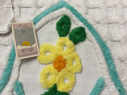 White Lattice Vintage Chenille Fabric 12x28" Plush Flower Piece