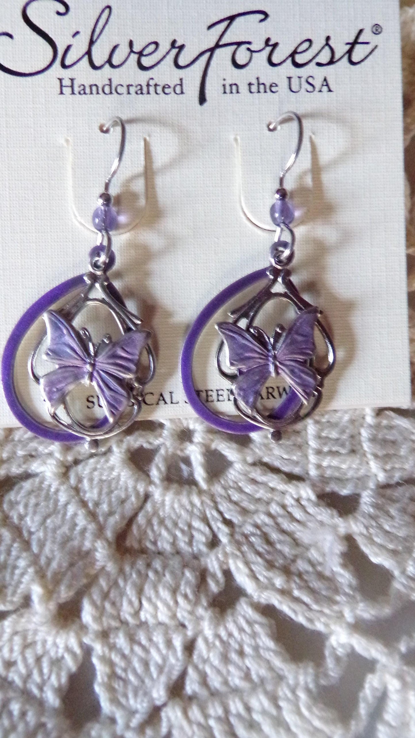 butterfly dangle earrings, pierced Silver Forest Vermont vintage style jewelry