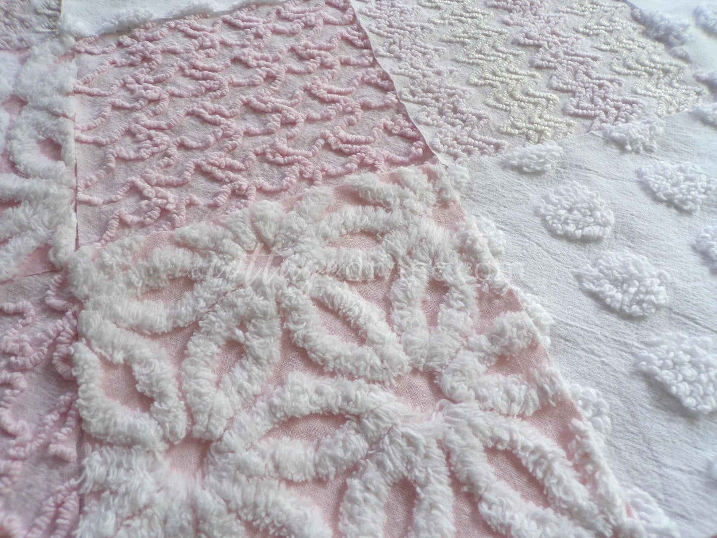 Dainty Pinks Chenille Quilt Squares Set from Vintage Bedspread Fabric, 16 Blocks, 6" x 6" inch