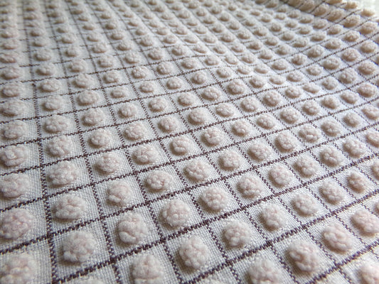 Micro Mocha Pops Vintage Chenille Fabric, Neutral Chocolate Grids, 24" x 20" Piece, Cute material for quilts, pillows, bags, doll clothes
