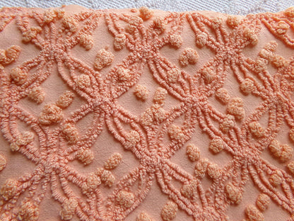 delicious peach vintage chenille fabric, 18" x 24" inch piece of cotton quilt & sewing material, overtufted pops wedding ring design