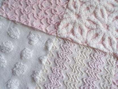 Dainty Pinks Chenille Quilt Squares Set from Vintage Bedspread Fabric, 16 Blocks, 6" x 6" inch