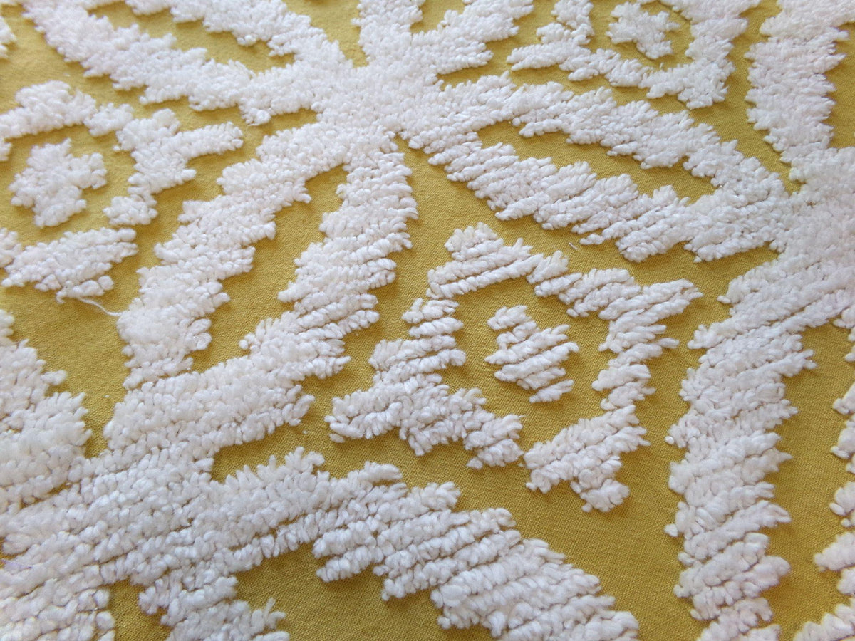 Harvest Gold Vintage Chenille Bedspread Fabric, Boho 18x25" Quilt Sewing Textile