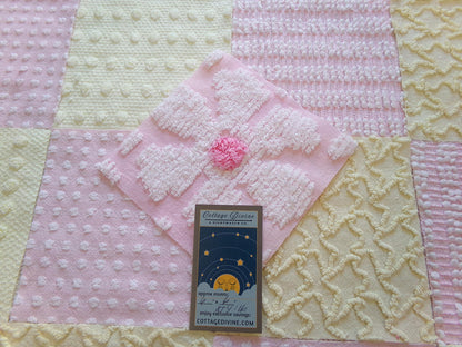 celebrate spring vintage chenille fabric squares, set of 17 pink & yellow 6" blocks for crafts, sewing