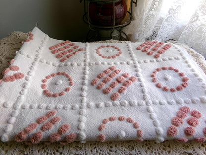 Checkerboard Circle Square Pops Chenille Fabric, 26" x 19" piece, Handmade Vintage Textile for Quilting, DIY Pillows, Fiber Arts & Crafts