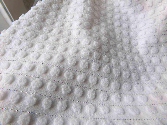 Simple White Pop Chenille Fabric, 20" x 24" inch Vintage Morgan Jones Piece, cotton blend with silver shimmer lurex