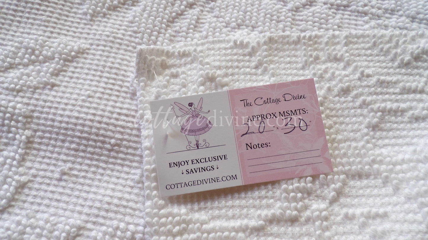Heavenly White Vintage Chenille Fabric, Cabbage Roses & Dainty Dots, 20" x 30" inch Piece of Sewing Material, Elegant in Quilts, Pillows