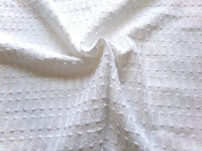 minimalist white vintage chenille fabric: buttonhole design, 18" x 24" cut piece sewing material
