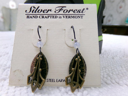 Simple Layered Pierced Dangle Earrings, Vintage Style Silver Forest Vermont Made in USA