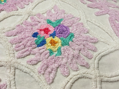 Vintage Chenille Fabric, Lavender Pink Floral Tufted 18x26" Craft Piece