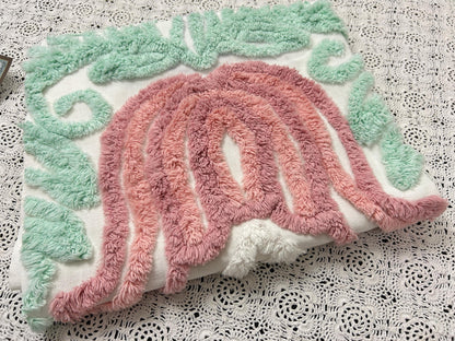 Pink Tulip Vintage Chenille Fabric, Cottage Style 23x20" Craft Textile