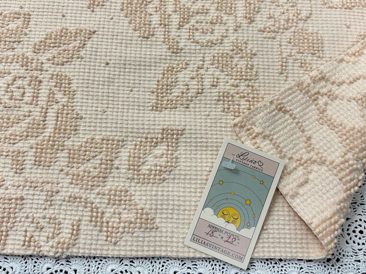 Neutral Vintage Chenille Fabric, Autumn Wheat Cabbage Roses & Dots, 18x28" Piece