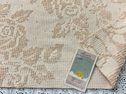 Neutral Vintage Chenille Fabric, Autumn Wheat Cabbage Roses & Dots, 18x28" Piece