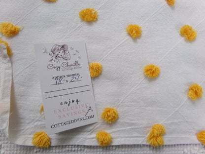 Little Golden Dots Vintage Chenille Fabric, tufted pops lightweight sewing craft quilt material, 18" x 24" piece