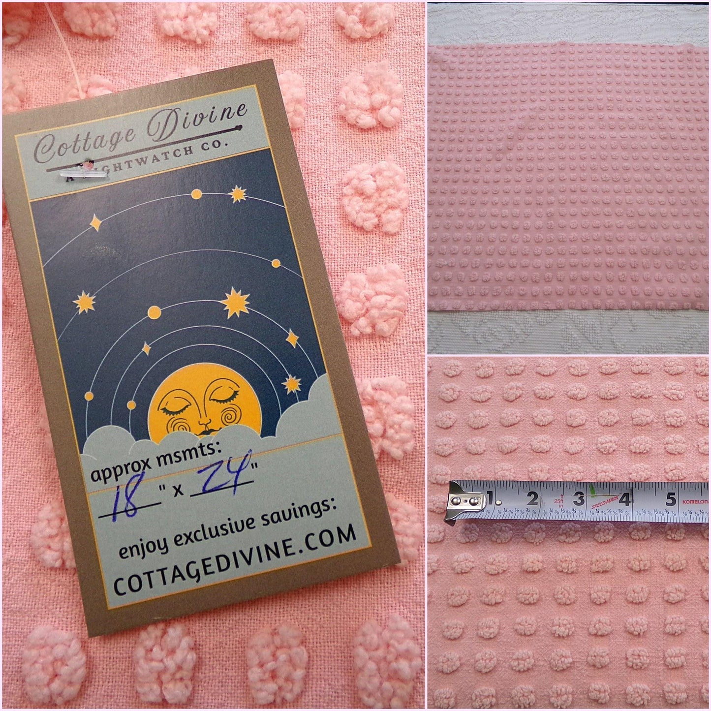 pink vintage chenille fabric w/ nubby texturized pops, 18" x 24" piece