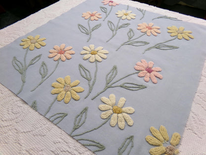 Cascading Daisy Vintage Chenille Fabric, Blue Floral Sewing & Quilt Material 23" x 24" Piece
