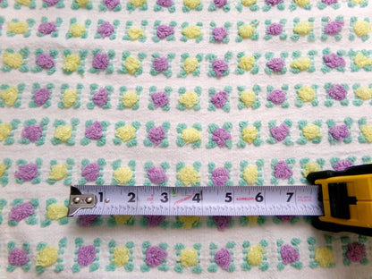 Rare Rosebud Vintage Chenille Fabric, Yellow Lilac Tufted Roses, 17x24"