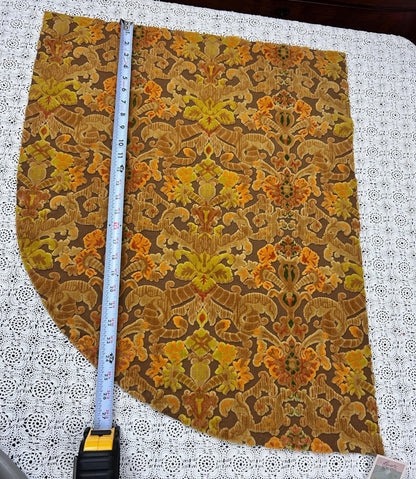Boho Vintage Cut Velvet Fabric, Copper Brown Tapestry Style Chenille Material, 17x21" Pc