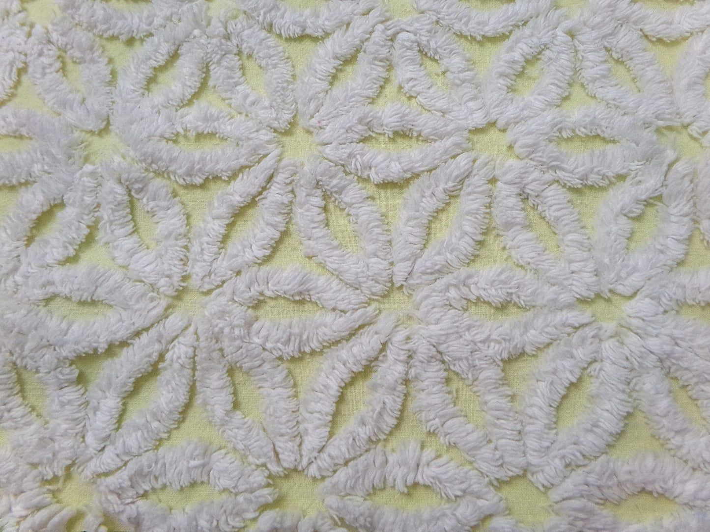 Fluffy Daisy Vintage Chenille Fabric White & Lemony Yellow 18x24"