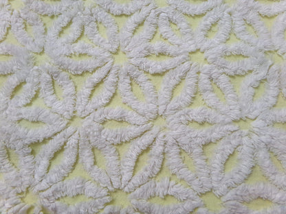 Fluffy Daisy Vintage Chenille Fabric White & Lemony Yellow 18x24"