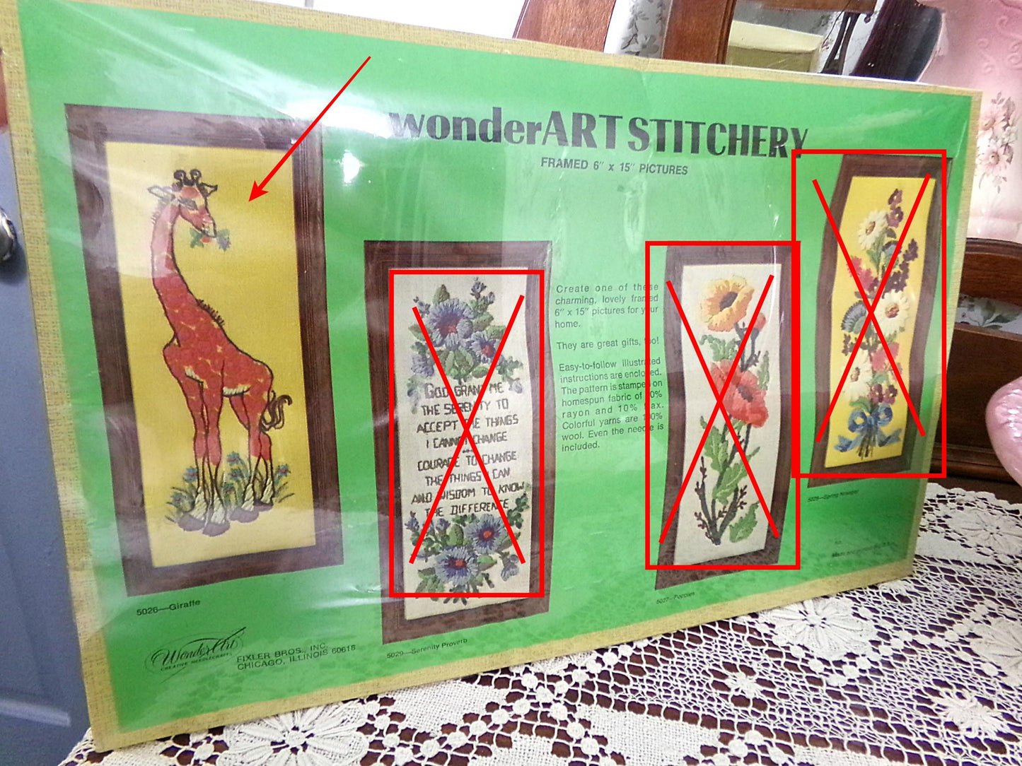 GIRAFFE Vintage Crewel Kit, WonderArt Embroidery 5026, Boho Kitsch 70s Wall Hanging