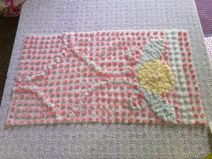 Pink Pops Vintage Chenille Fabric, Floral Antique 15x28" Craft Panel