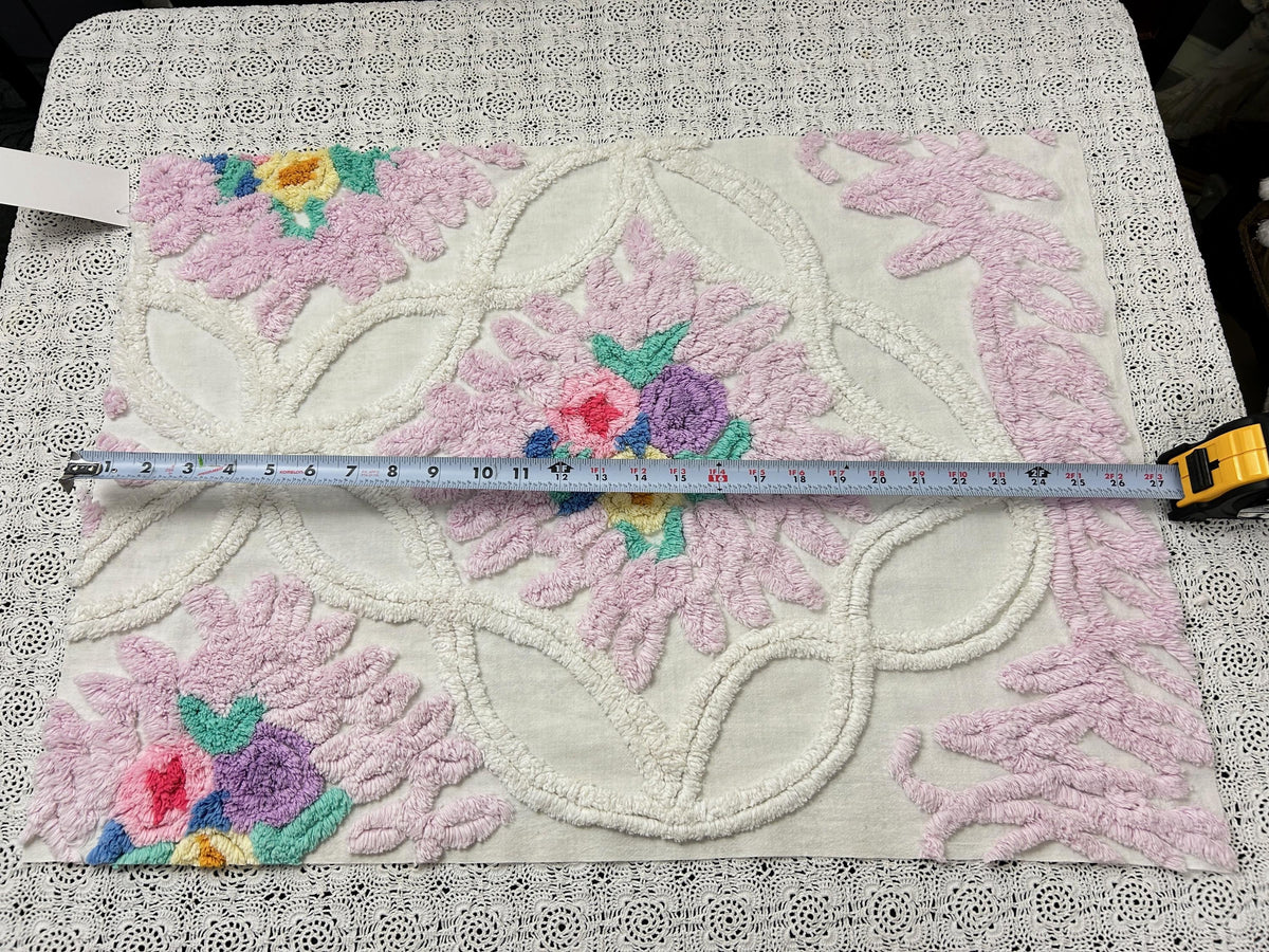 Vintage Chenille Fabric, Lavender Pink Floral Tufted 18x26" Craft Piece
