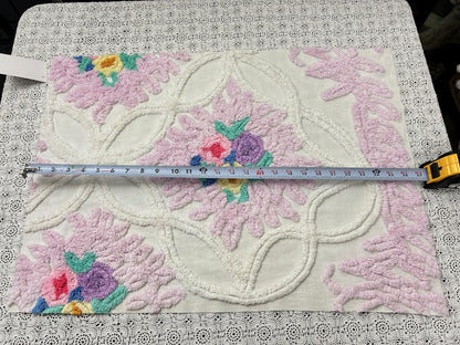 Vintage Chenille Fabric, Lavender Pink Floral Tufted 18x26" Craft Piece