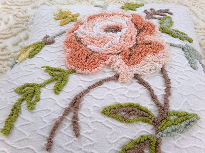 Vintage Rose Chenille Pillow Cover, Reversible Square Cottage Chic Floral Design