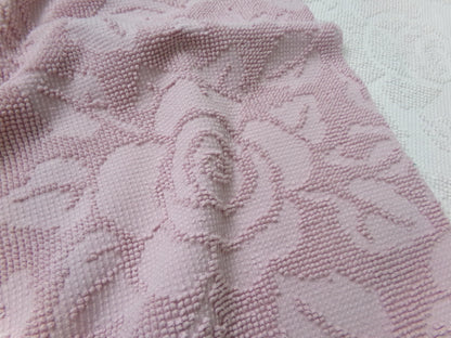 Dusty Rose Vintage Hobnail Chenille Fabric Piece Cabbage Rose Reversible Shadow Design 18x24"