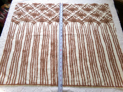 shabby cozy brown vintage chenille fabric, contrast stripe spider tuft design, 23" x 29" piece sewing & quilt material
