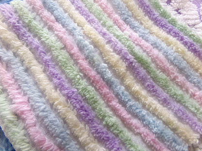 Pastel Rainbow Stripes Vintage Chenille Fabric, 18" x 24" inch Piece, Pretty in DIY Pillows, Handmade Quilts