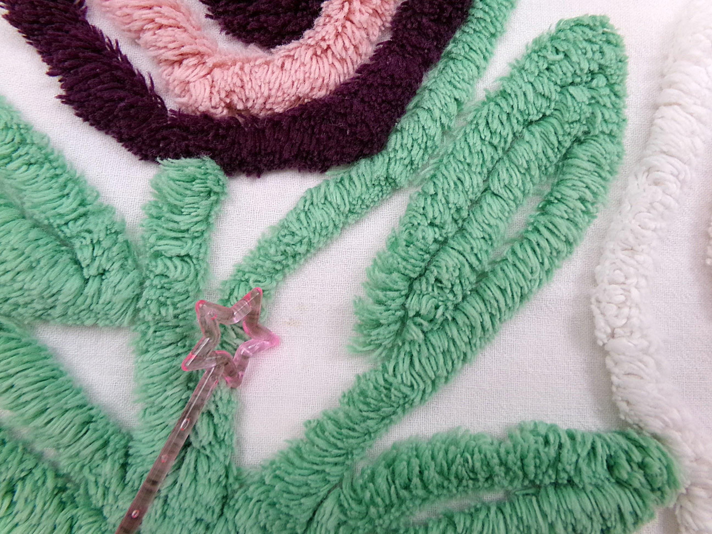 Vintage Chenille Fabric, Shabby Berry Mauve Blooms 19" x 30" Piece Sewing Craft Material